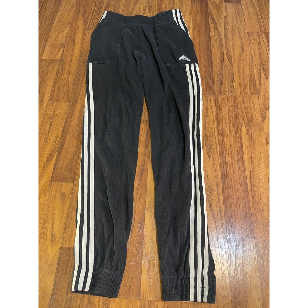 Adidas Boys Black White 3 Stripe Cotton Jersey Jogger Sweatpants Size L 14/16